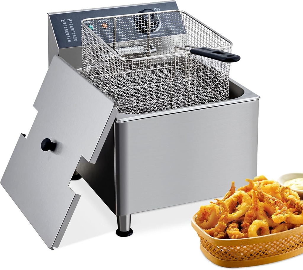 Electric Deep fryer Stainless Steel with Basket & Lid Capacity 11L Countertop Fryers for Home Kitchen and Restaurant Use with Extra Large Frying Basket and Lid, 1700 W, 110V