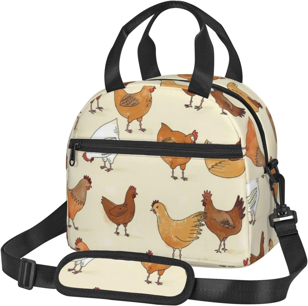 KHiry Insulated Lunch Bags for Women Chicken Pattern Reusable Lunch Boxes Waterproof Tote Bag Lunch Cooler Bag for Work