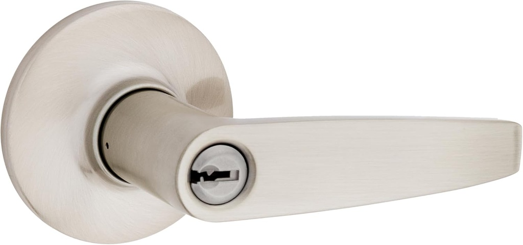 Winston Lever, Entry Door with Lock and Key, Satin Nickel Finish