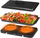 AEWHALE Portable Double Electric Burner with Removable Cast Aluminium Griddle Pan Non-stick,1800 W Hot Plate for Cooking, Independent Temperature Control for Family Party