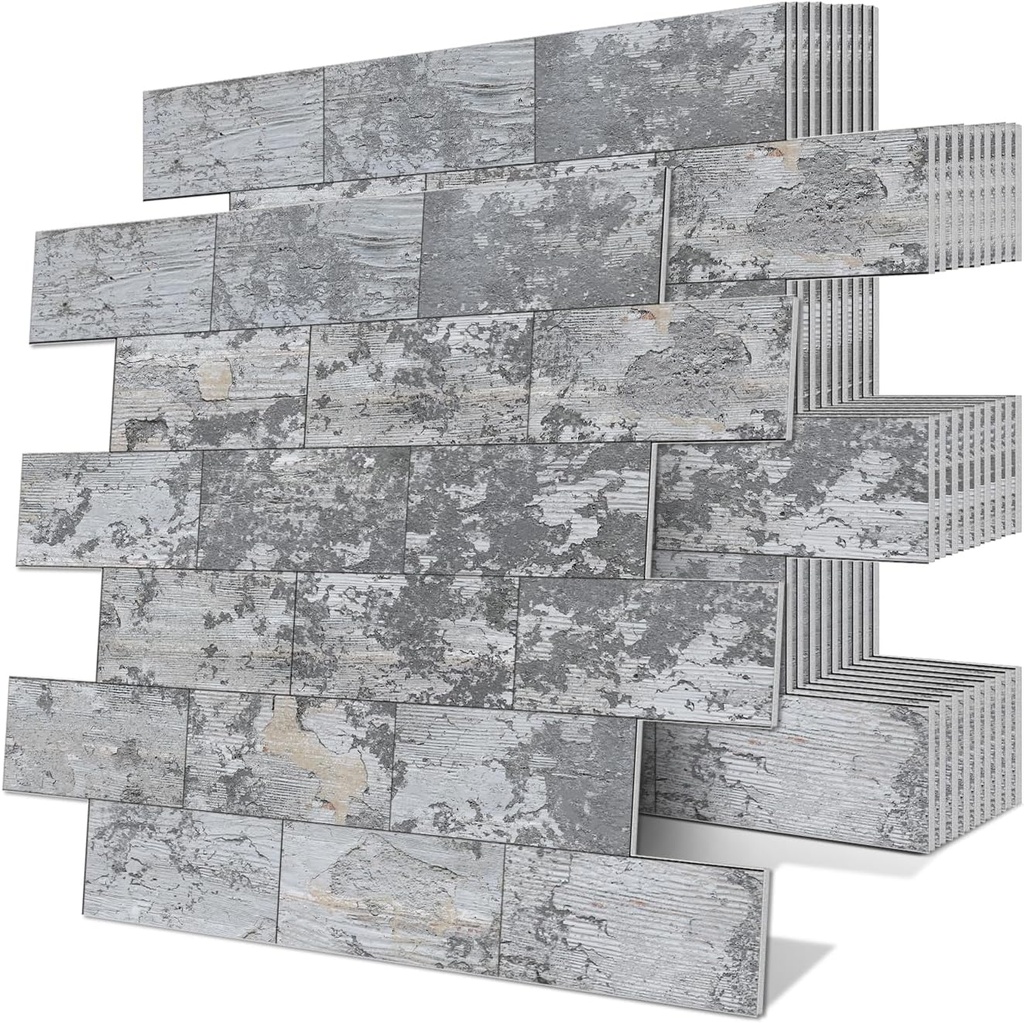 Peel and Stick Backsplash Tile for Kitchen and Bathroom Wall,3D Grey Panel Removable Wallpaper(10 Pack of 13.5"x11.5") (C-Grey)