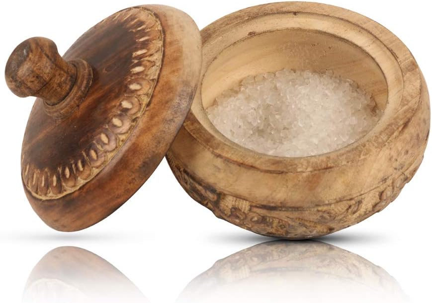 Decorative Rustic Wooden Sugar Bowl With Lid Wide Mouth Candy Treat Jar Spice Jar Holder Condiment Nuts Serving Bowl Pot Salt Spice Herb Loose Leaf Tea Storage Container Novelty Home & Kitchen