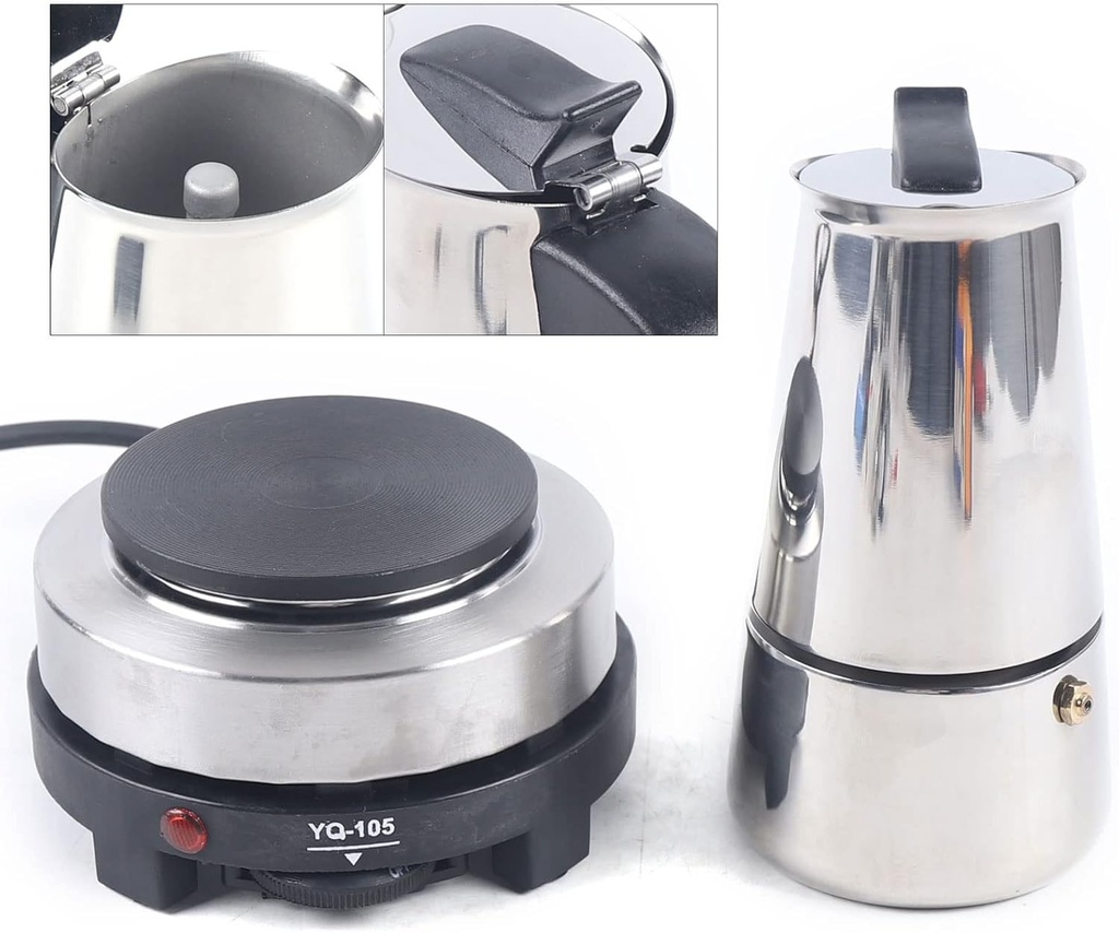 WOQLIBE Stovetop Coffee Maker, 200ml Stainless Steel Coffee Pot Mocha Maker with Electric Stove, Stovetop Espresso Machine for Classic Italian Espresso, Cappuccino Latte (4 Cup)