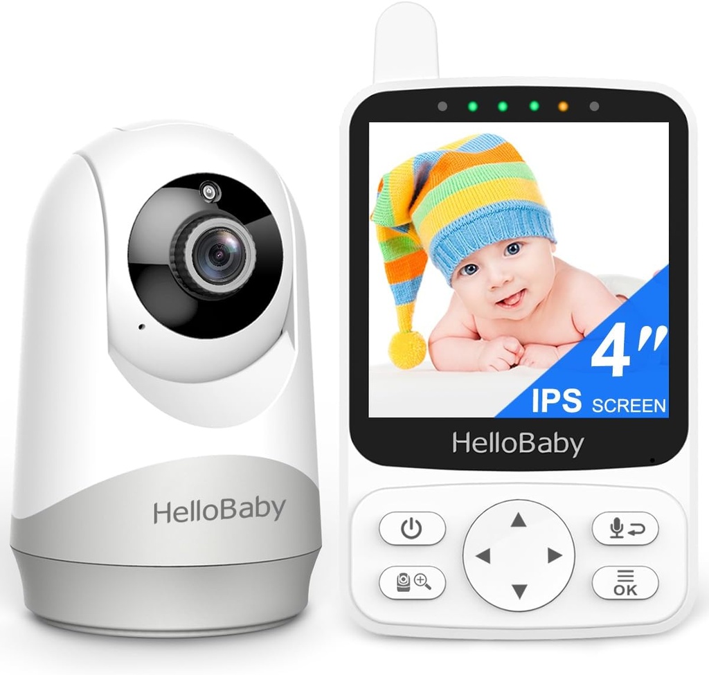 HelloBaby No WiFi Baby Monitor with Voice-Activated Night Vision,4" IPS Camera and Audio, 2-Way Talk and PTZ, 26H Battery and 1000ft Range, Portable for Nursery and Travel