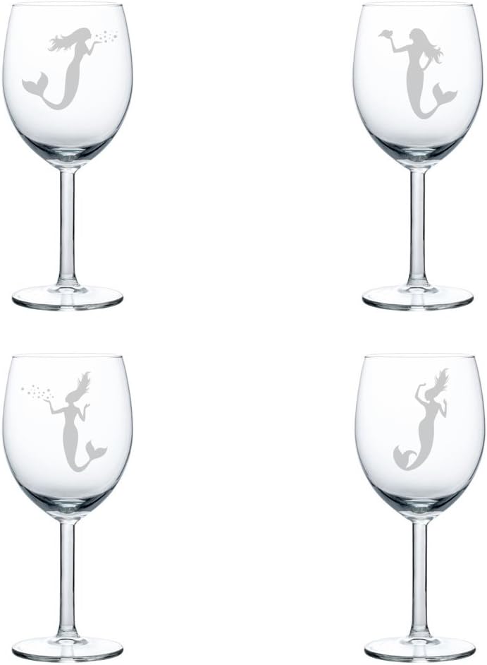 Set of 4 Wine Glass Goblet Mermaids (10 oz)