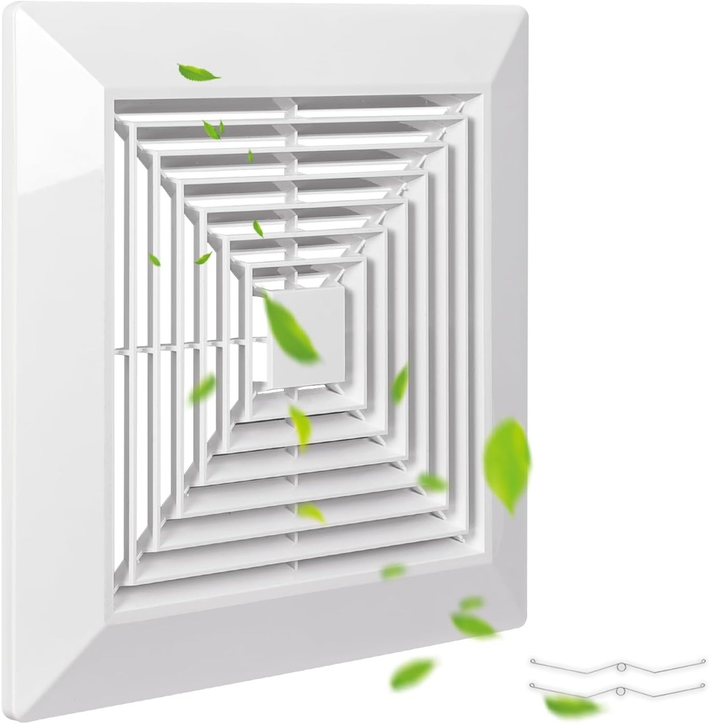 White (1 Piece 12" x12"Inch） Bathroom Exhaust Fan Cover with Spring, Square Ceiling or Wall Mounted Exhaust Fan, Ceiling Fan, Grille, Air Diffuser, Diverter Ventilation Hood, Replacement Accessories