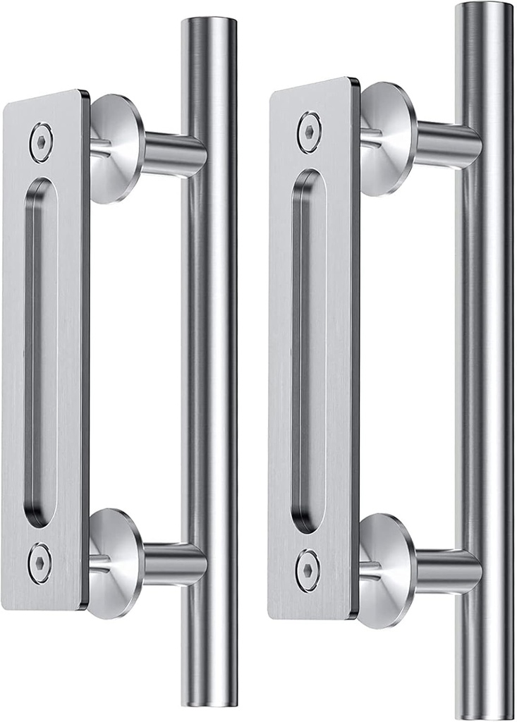 EaseLife 12" Stainless Steel Sliding Barn Door Handles and Pulls Flush Hardware Set, Double Sided, Brushed Finish, Easy Install, 2 Pack