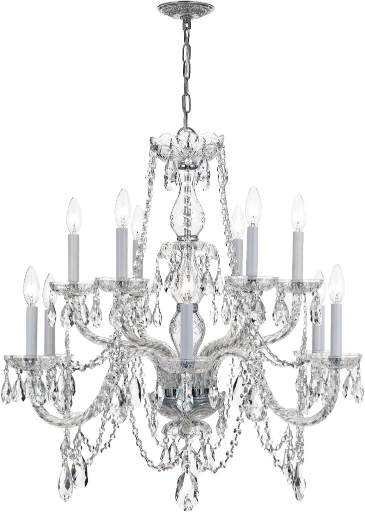 Traditional Crystal 12 Light Hand Cut Crystal Polished Chrome Chandelier