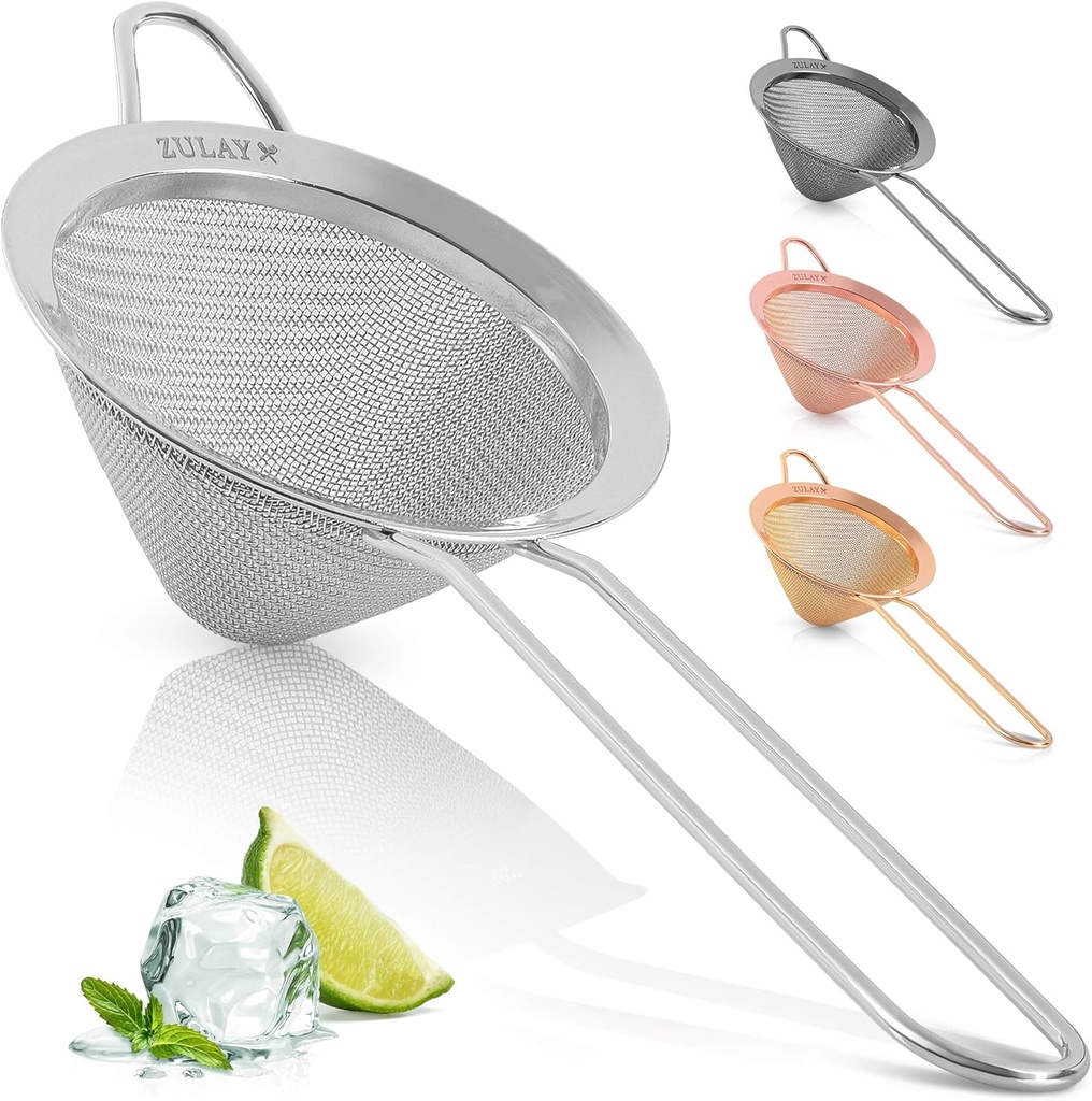 Zulay Kitchen 304 Stainless Steel Fine Mesh Strainer For Kitchen - Sieve Sifters For Food, Tea, Rice, Oil, Noodles, Fruits, Vegetables - Rust-Proof, Easy to Clean Drink Strainer (Silver)