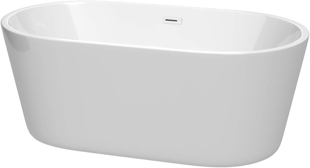 Carissa 60 Inch Freestanding Bathtub in White with Shiny White Drain and Overflow Trim