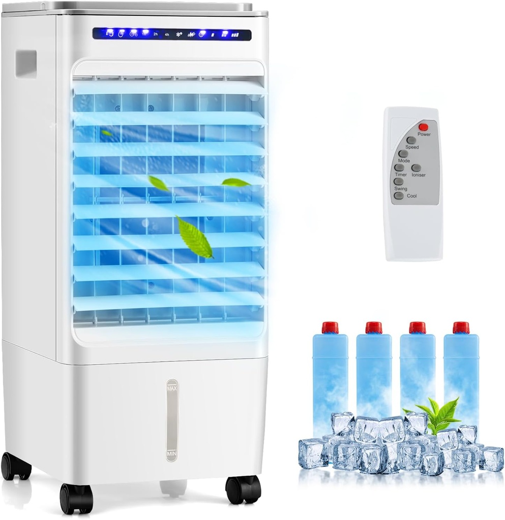 KOTEK Evaporative Air Cooler, 3-In-1 AC Fan with Humidifier, 3 Modes, 3 Speeds, 7H Timer & 1.6 Gal Water Tank, Remote Control, Led Display, Fast Cooling Air Cooling Fan for Home & Office