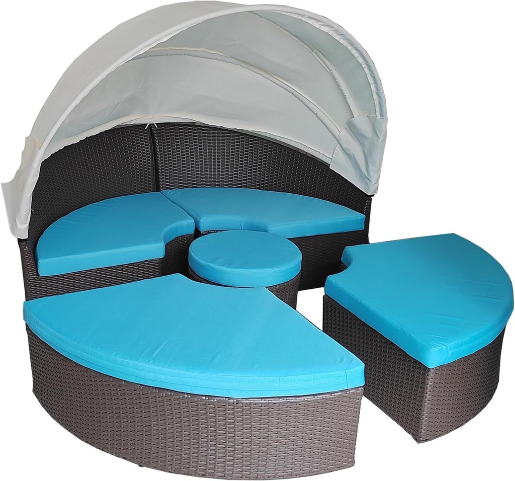 Patio 5 PCS Round Daybed Water-Resistant Cushion Cover with Zipper Customizable Outdoor Replacement Round Sun Bed Cushion Materss Cover (Sky Blue, 66×66×2.4")