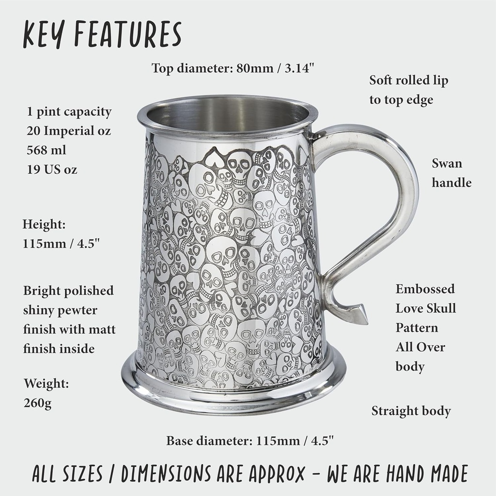 Wentworth Pewter - Love Skull 1 Pint Pewter Tankard Mug