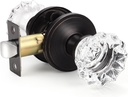 KNOBWELL 3 Pack Providence Round Crystal Glass Door Knob Set with Victorian Plate Rosettes in Oil Rubbed Bronze (Passage Hall/Closet)