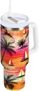 40 oz Tropical Palm Pattern Tumbler with Handle, Insulated Sports Water Bottle with Lid and Straw, Thermal Stainless Steel Travel Coffee Mug Cup#26