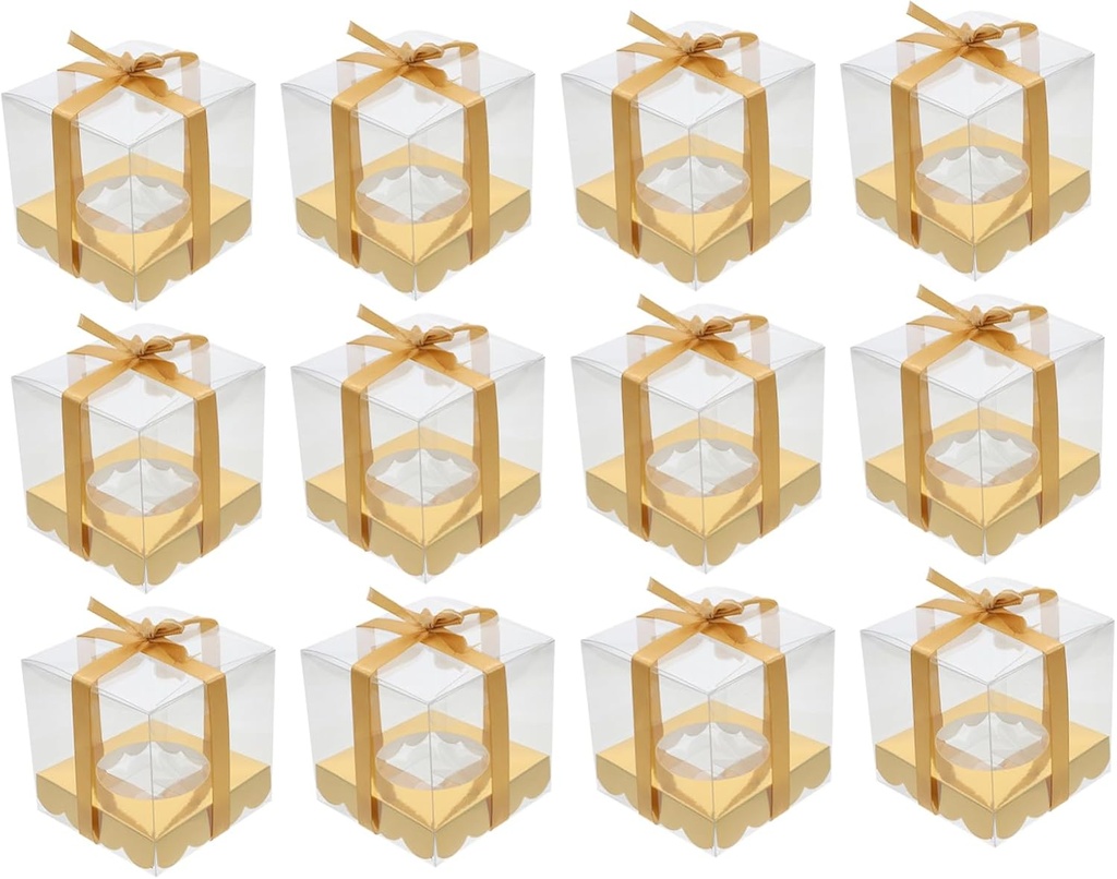 12pcs Pet Plastic Cupcake Boxes Transparent Food Containers for Bakery Packaging Scratch Resistant Individual Cake Boxes for Candy Cookies Gifts Party Favors
