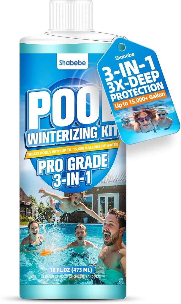 3 in 1 Pool Winter Closing Kit 16OZ - Pro Grade Pool Winterizing Kit for Above Ground and Inground Pools, Easy to Use, & Natural Safe Closing Kit, Long Lasting Pool Closer- Up to 15,000+ Gallon