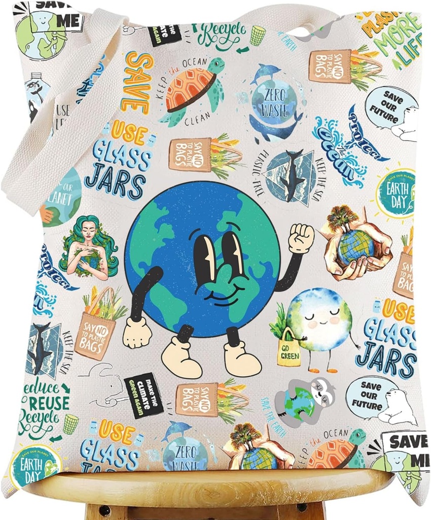 WZMPA World Earth Day Tote Bag Protect Environment Inspired Gift Save our Planet Reusable Grocery Bag Earth Day Merchandise