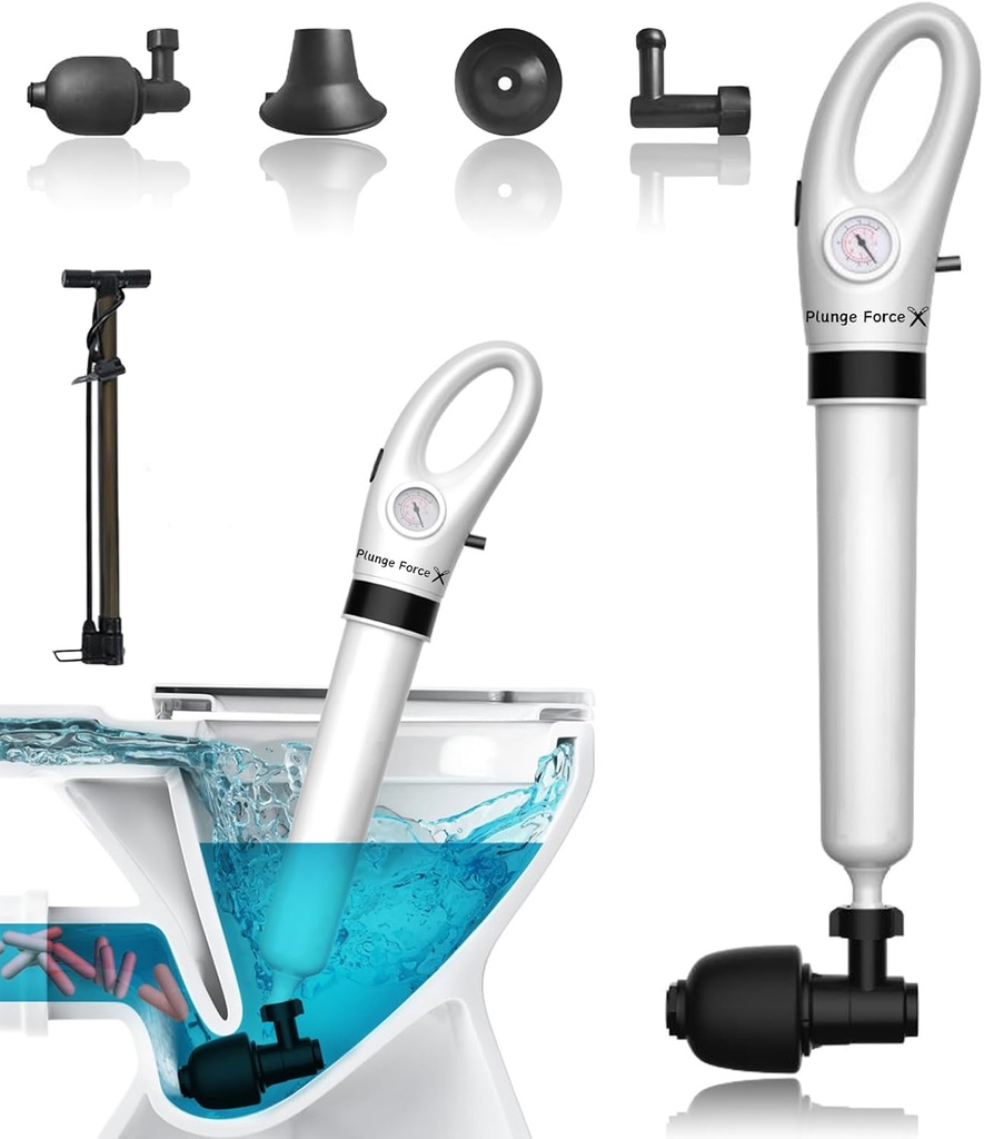 Toilet Plunger,High Pressure Air Drainage Injector, Pneumatic Sewer Piston with Visual Air Pressure Gauge,Bathrooms, Sinks, Floor Drains, Kitchens, and Plumbing Clogs