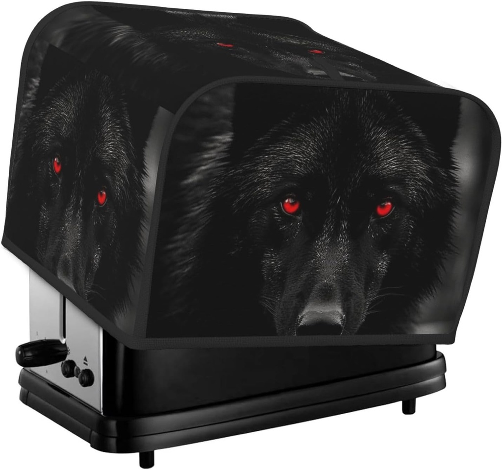 4 Slice Toaster Cover with Two Pockets for Storing knife Super Soft Appliance Cover Black Red Eyed Wolf Dust Cover for Kitchen Small Oven Cover Kitchen Bread Machine Protector Cover