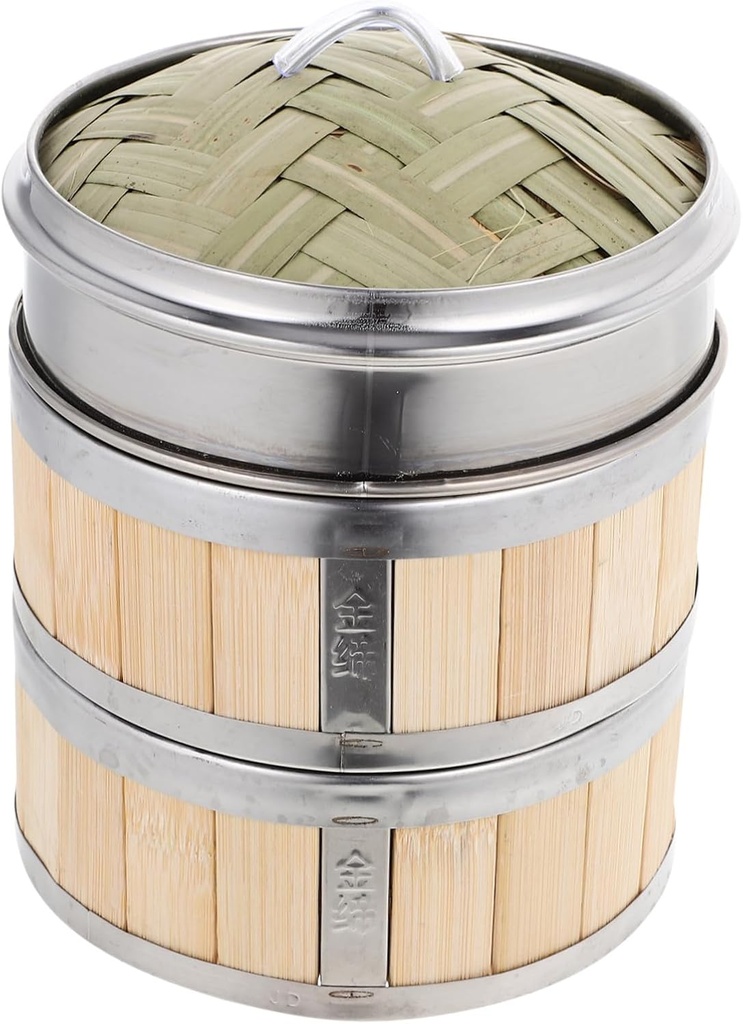Happyyami Stainless Steel Steamer Bamboo Food Steamer for Dumplings and Buns Chinese Kitchenware for Pot Random Style