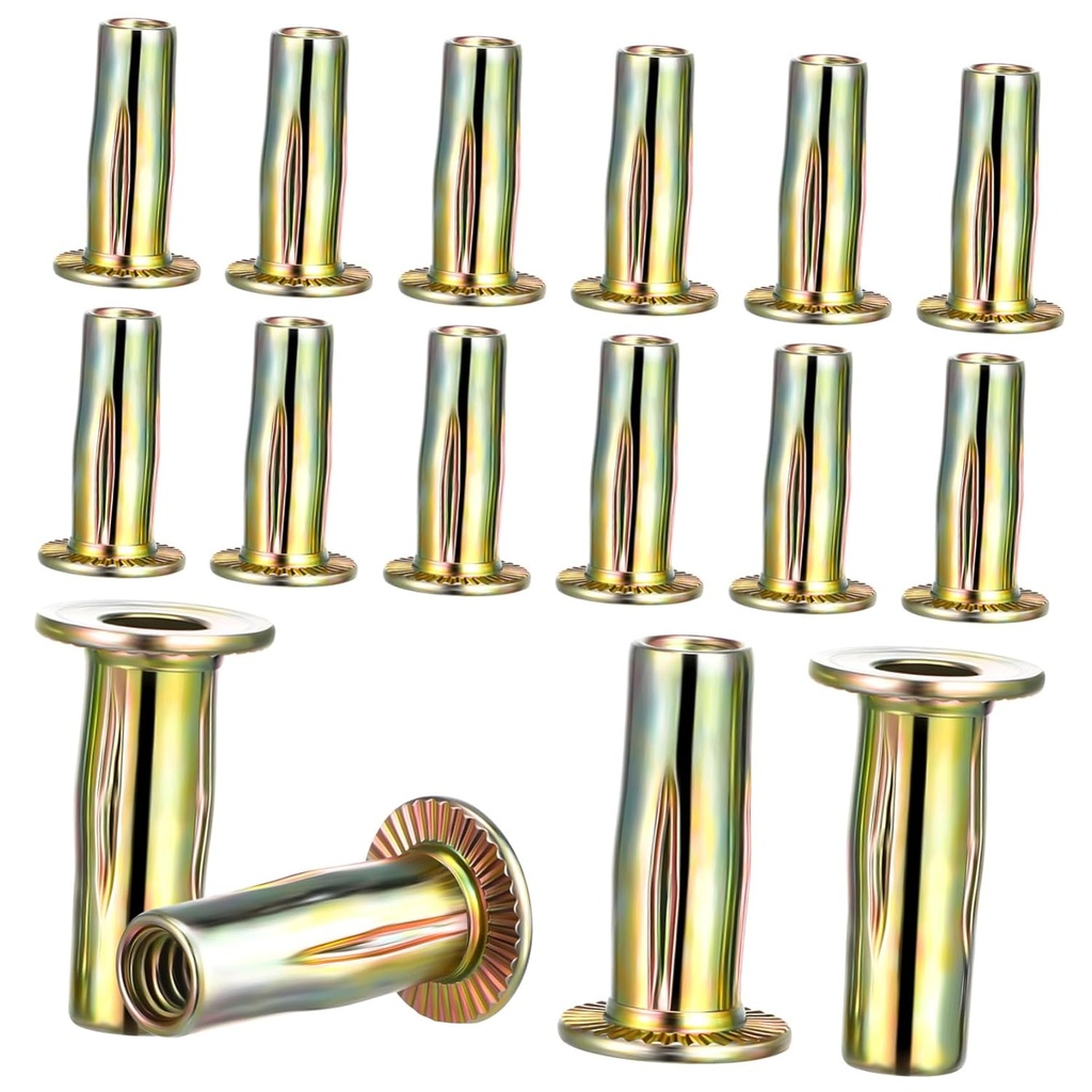 20 Pcs Lantern-Shaped Rivet Nuts Threaded Insert Flat Head Steel Plus Finish for Metal Sheets Industrial Use Easy Installation