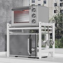 Expandable Microwave Oven Rack, Double Layer Carbon Steel Adjustable Microwave Shelf, Toaster Rack Heavy Duty Stand Kitchen Countertop Organizer, 55 lb Load Bearing, 2 Tier with 6 Hooks (White )