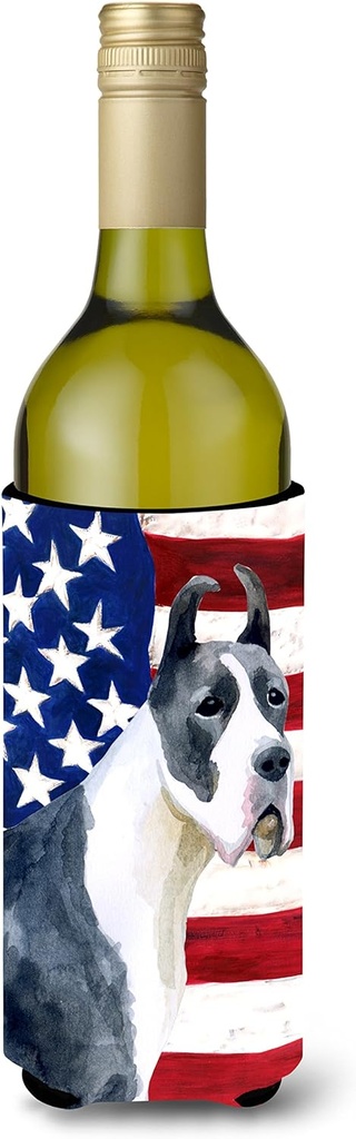Caroline's Treasures BB9643LITERK Harlequin Great Dane Patriotic Wine Bottle Hugger Bottle Cooler Sleeve Hugger Machine Washable Collapsible Insulator Beverage Insulated Holder