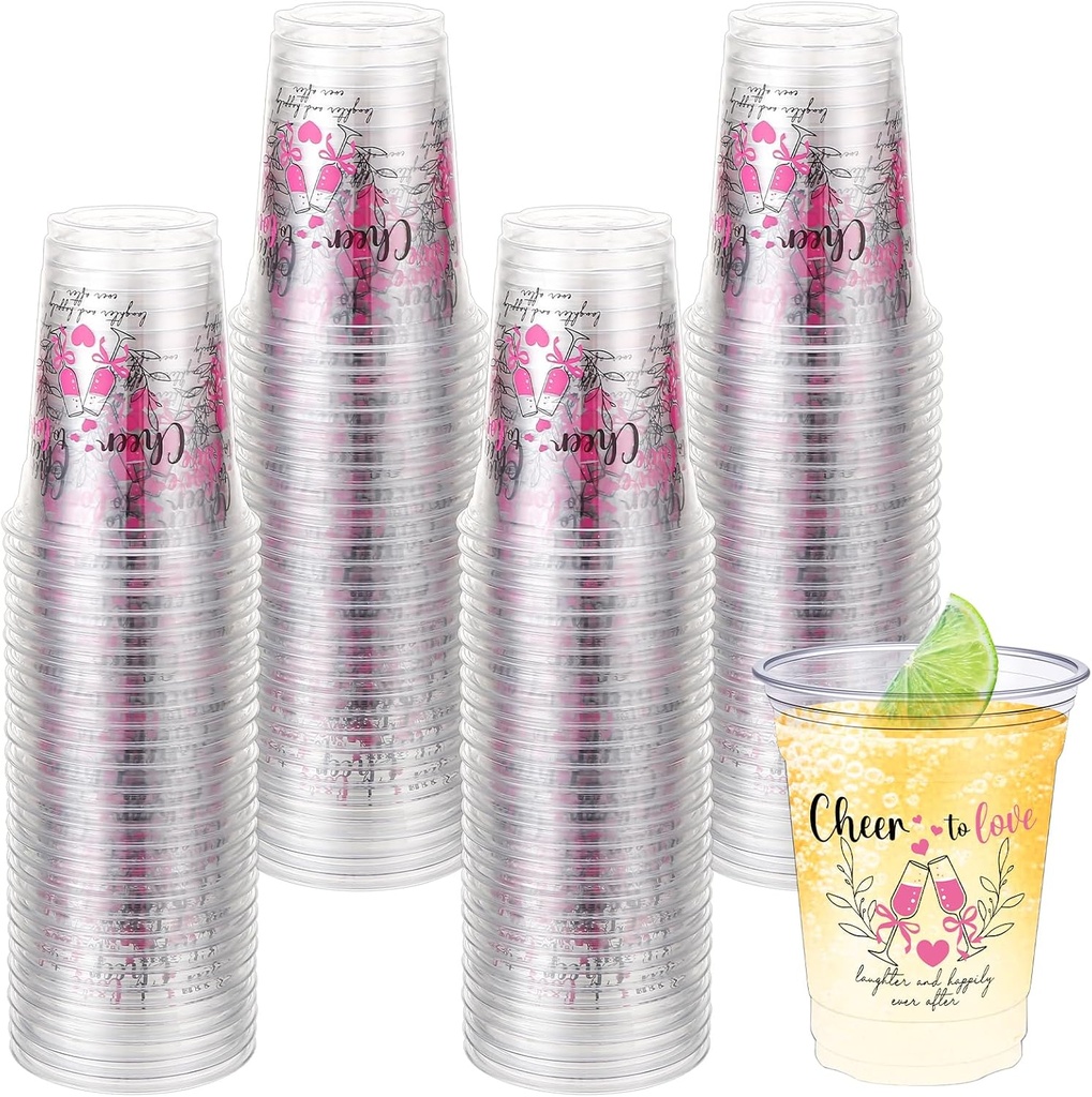 100 Pcs Plastic Wedding Cups, 12 oz Clear Disposable Drinking Cups for Home Kitchen Wedding Bridal Shower Decorations
