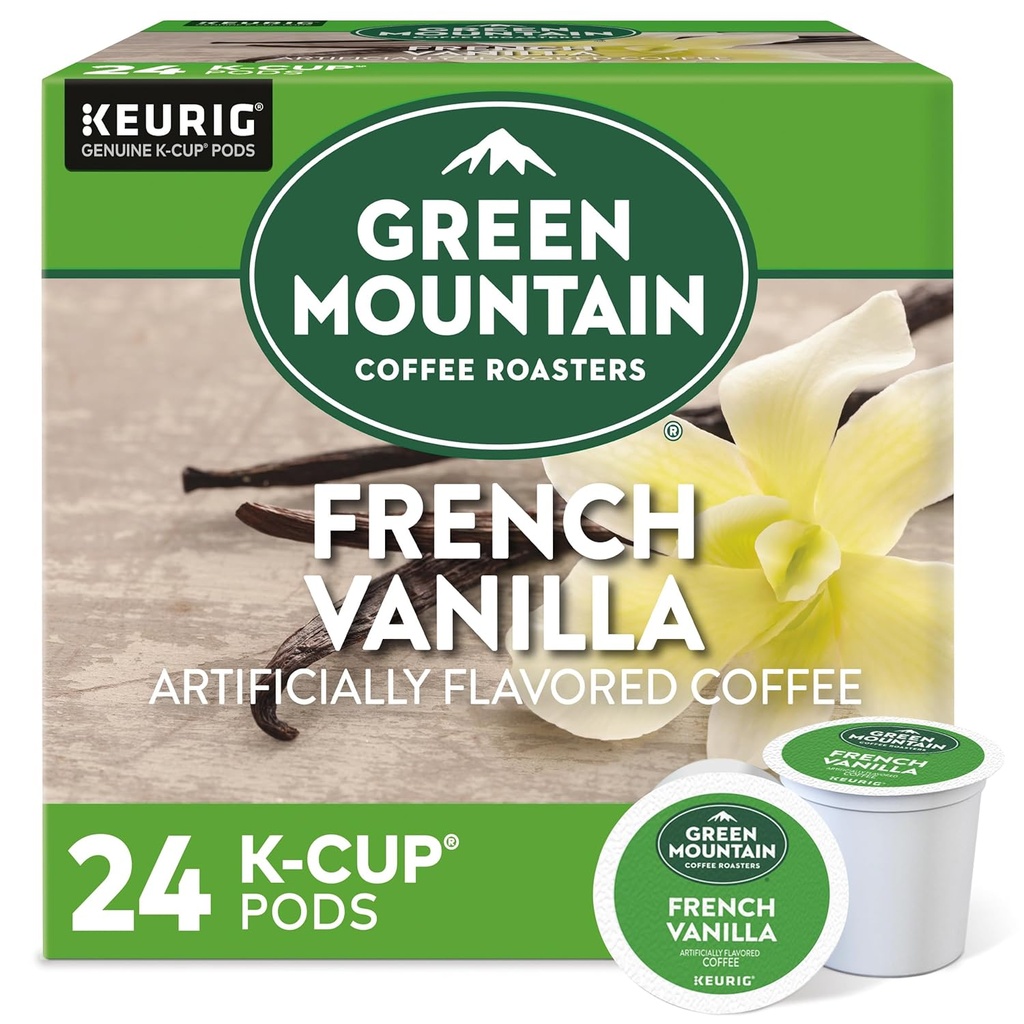 Green Mountain Coffee Roasters French Vanilla, Single-Serve Keurig K-Cup Pods, Flavored Light Roast Coffee, 24 Count