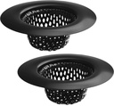 2 Pack - 2.25" Top / 1" Basket- Black Sink Strainer Bathroom, Utility, Slop, Laundry, RV and Lavatory Sink Drain Strainer Hair Catcher. Stainless Steel with Black Electroplated Coating