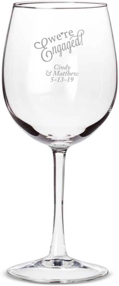 Personalized Color Printed 12oz Wine Glass - We’re Engaged - Silver - 12 pack
