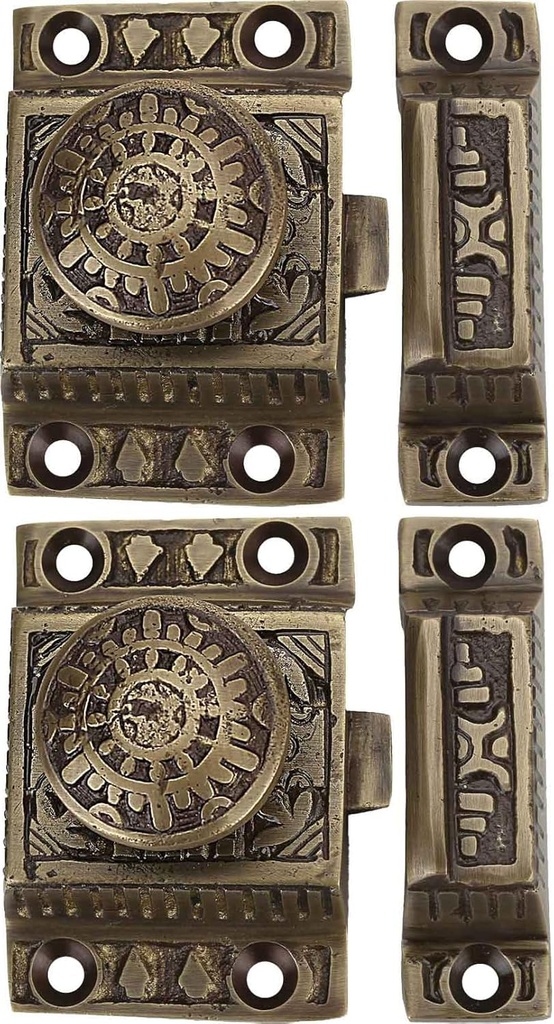 A29 Set of 2 Solid Brass Cabinet Latch Handmade Antique Brass Finish Latch for Cabinet Closet Kitchen Door Sold as Each Windsor Design