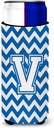 Letter V Chevron Blue and White Ultra Beverage Insulators for slim cans