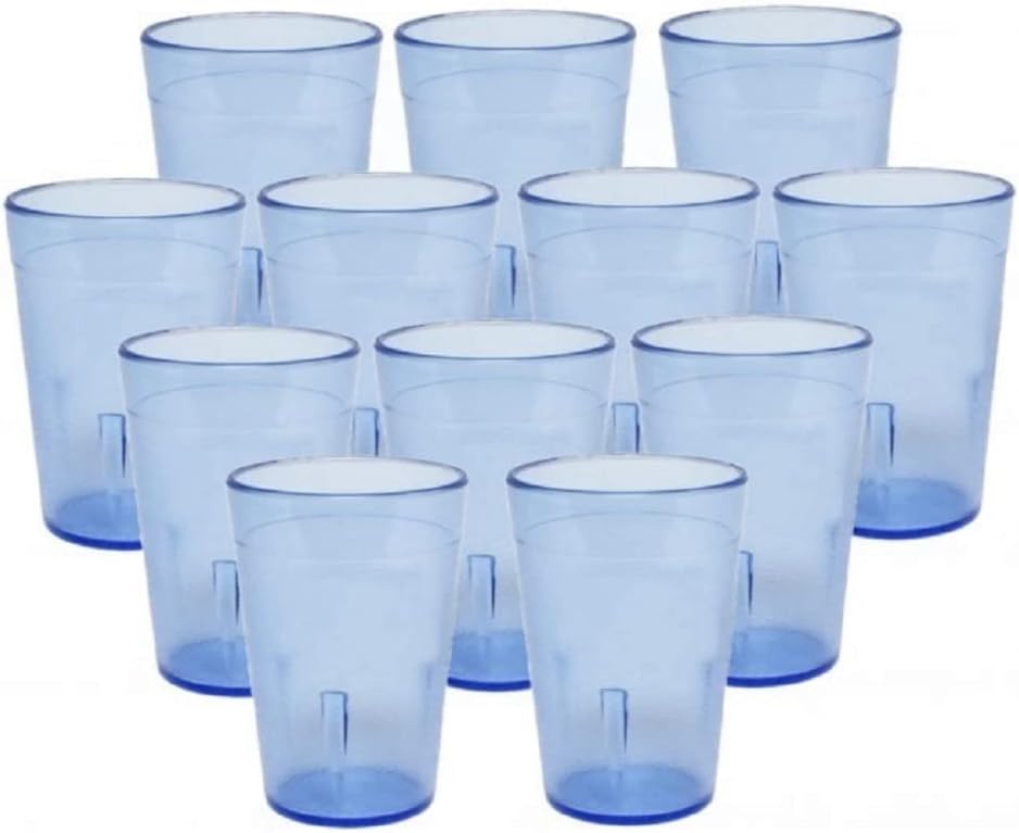 TrueCraftware- 8 oz. Pebbled Tumbler Drinking Cups Blue Color Set of 12 - Reusable Premium Water Iced Tea Glasses Drinking Glasses Stackable Dishwasher Safe Break-Resistant for Home and Restaurants