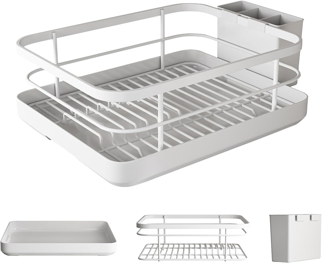 Dish Rack with Drain,Kitchen Counter Dish Drying Rack | Compact Utensil Organizer Basket Shelf for Sink Countertop Indoor Home RV Family