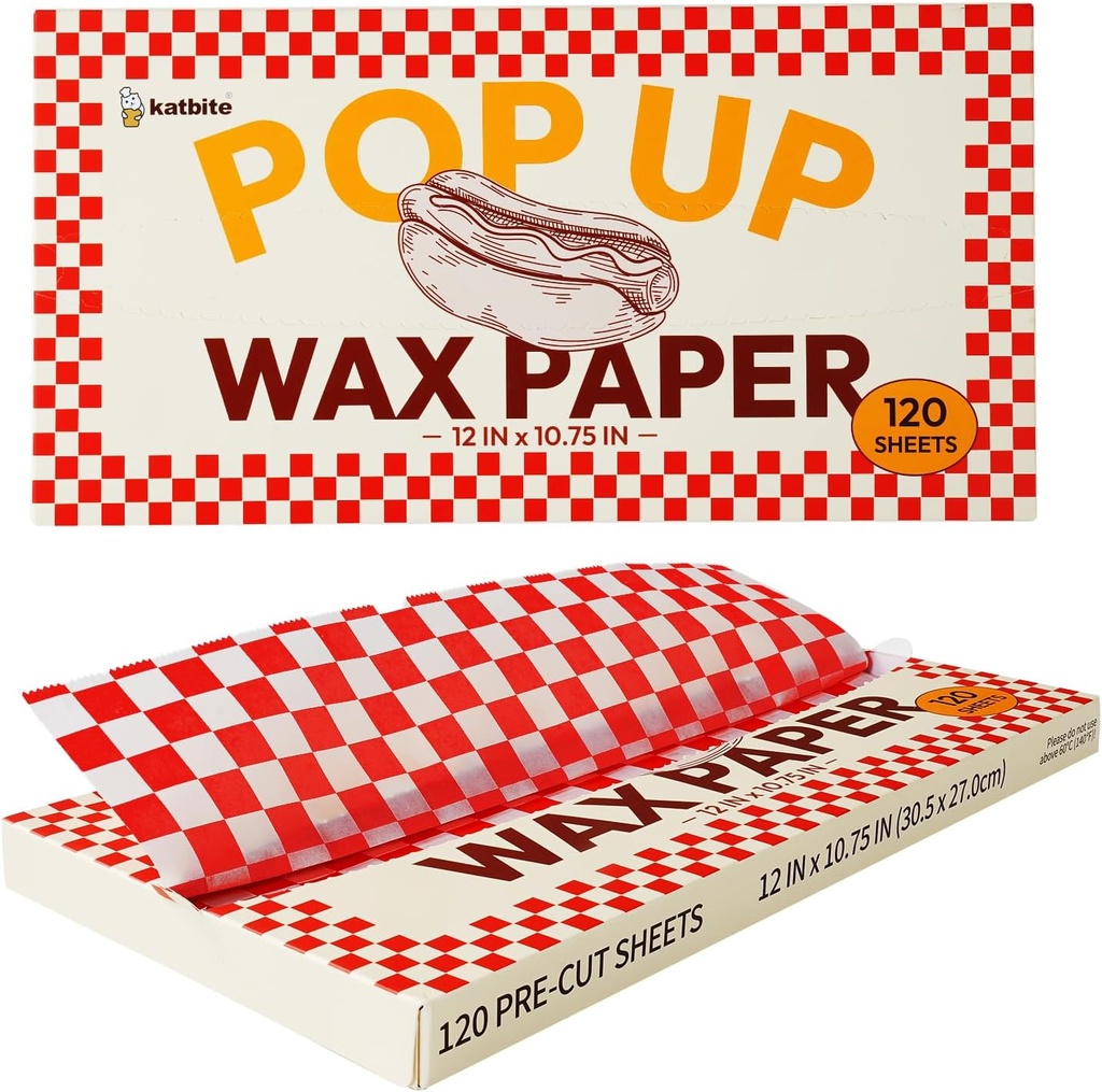 Katbite 120 Sheets Christmas Pop-Up Dry Grease-Resistant Checkered Deli Paper, 12x10.75", "Wax Paper Sheets for Food, Burritos or Sandwiches