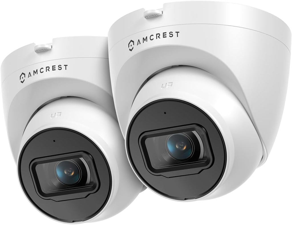 Amcrest Pack of 2, UltraHD 4K (8MP) Outdoor Security IP Turret PoE Camera, 3840x2160, 98ft NightVision, 125° FOV, IP67, MicroSD Recording (256GB), White (2PACK-IP8M-T2599EW-AI-V3)