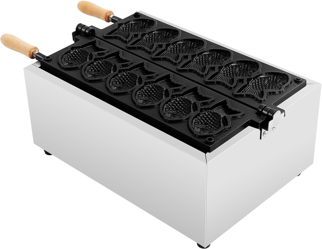 Fish-shaped Waffle Maker, 110V 2400W Non-stick Electric Japanese Fish Shaped Waffle Cones 6 Mini Closed-Mouth Commercial Waffle Maker for Home Restaurants & Snack Booths