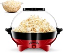 Popcorn Machine – 800W Electric Hot Oil Popcorn Maker with Non-Stick Plate, Lid & Stirrer – Large 24-Cup Popper for Home, Parties, Movie Night – Butter, Sugar & Spice Compatible (Red)