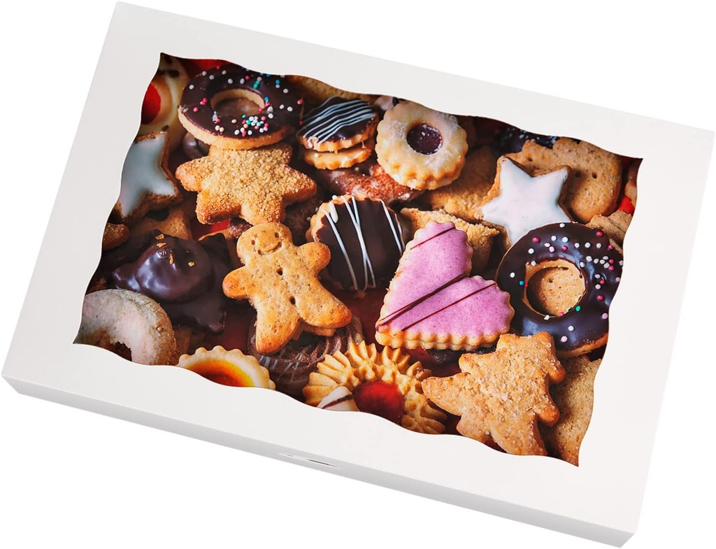 ONE MORE 15-Pack White Bakery Box12x8x2.5inch,Large Pastry Cookie Box for Donuts,Muffins with Window Lid - Auto-Pop up Paper Box Doughnut Chocolate Strawberries Treat Boxes,Pack of 15