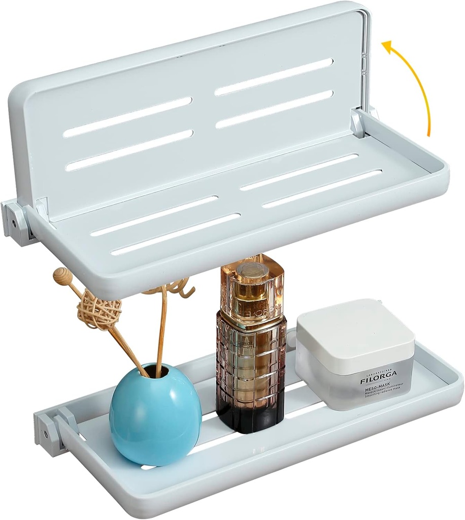 White Small Folding Wall Shelf, RV Aluminum Foldable Shelves, 90° Fold Up and Waterproof, Drop Down Floating Shelf for Kitchen, Toilet Room, Laundry Room, Small Space(2-Pack, White)