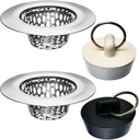 4 Pcs - Bathroom Sink Strainers and Stopper Plug (Use Separately) - 2.125" Top / 1" Basket, Stainless Steel Strainers and Rubber Plug Stopper for Standard Bathroom, Utility, Slop and RV Sink.