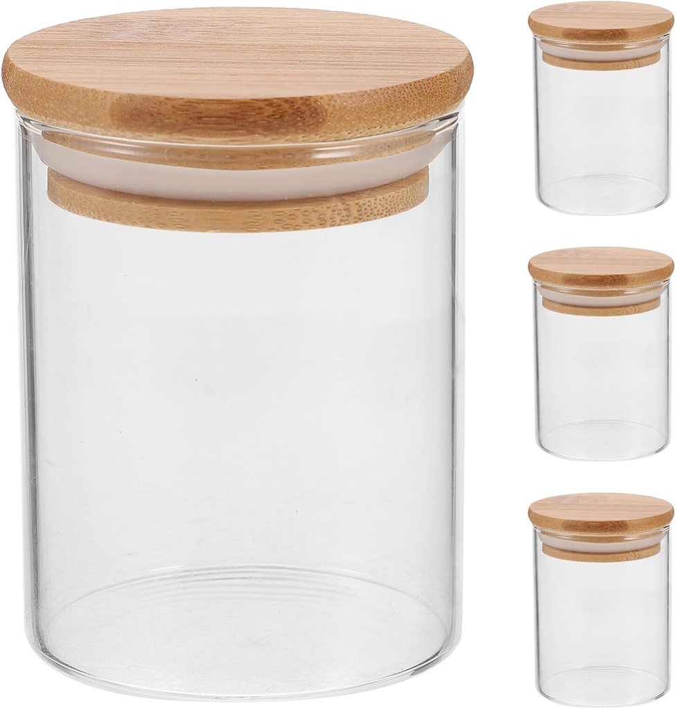iplusmile 4 Pack Glass Storage Jars with Airtight Bamboo Lids 7Oz Kitchen Container Set for Pantry Organization Cotton Swabs Coffee Beans Food Storage