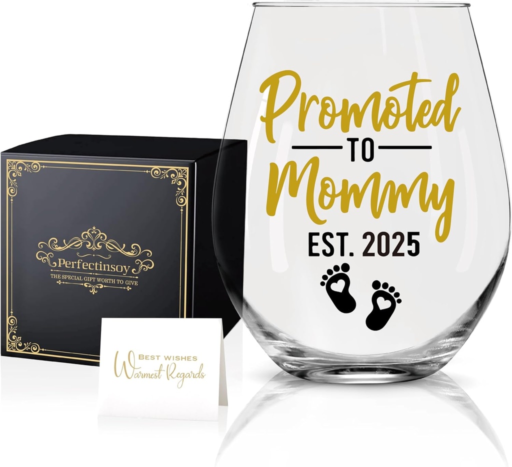 Promoted to Mommy Wine Glass with Gift Box, Set.2025, Funny Mommy Gifts for Women, Grandma, Mother, Mom, New Mother, Grandmother, Perfect for Pregnancy announcement, Birthday, Mother’s Day
