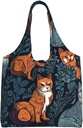 Cat Print Canvas Tote Bag Reusable Grocery Bags Shopping Bags Large Canvas Bags with Handles