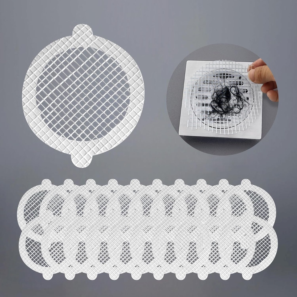 50 PCS Disposable Drain Hair Catcher Stickers 4.33 Inch - Bath Shower Sink Strainer Protector with Strong Adhesive | Universal Fit for Bathtub, Bathroom & Kitchen Drains