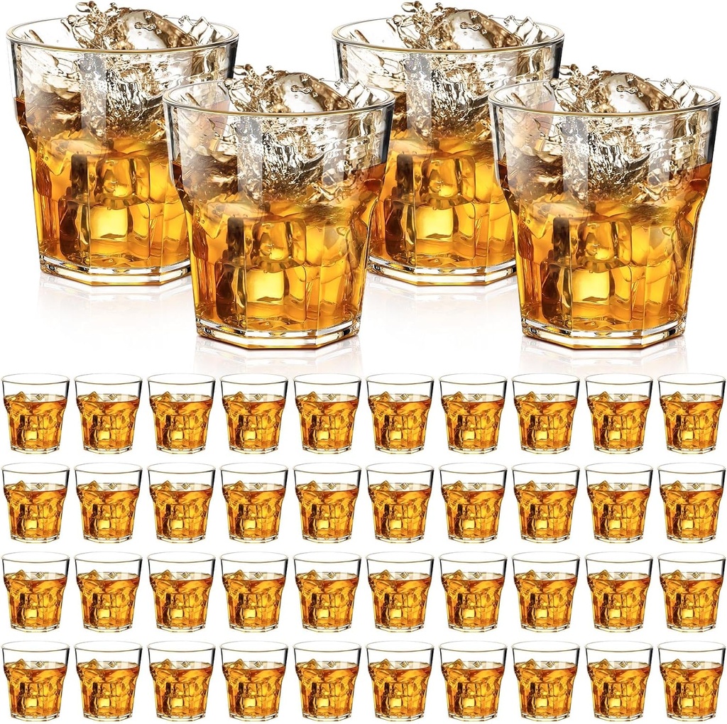 Tioncy 50 Pcs Acrylic Drinking Glasses 2 oz Small Whiskey Glass Clear Shot Glasses Bulk Unbreakable Stackable Mixed Drinkware Mini Beer Mug for Drinking Bars Wine Vodka