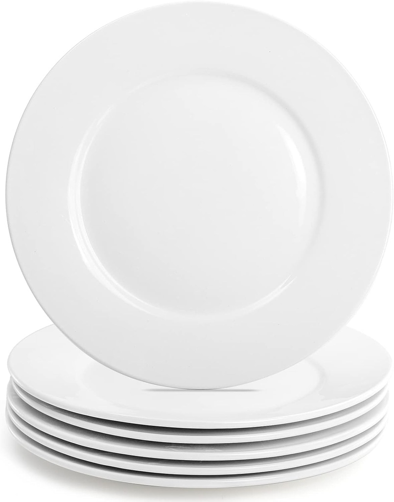 Foraineam White Dinner Plates Set, 10 Inch Porcelain Dessert Salad Plate, Catering Round Serving Dishes Dinnerware Sets, Microwave, Oven, and Dishwasher Safe, Set of 6