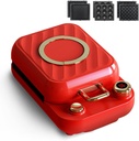 Waffle Maker 3 in 1, Sandwich Toaster, Toastie Maker, Eggs, Waffle Iron with Deep Fill Removable Non-Stick Plates, Compact Snack Maker, LED Indicator Lights, 650W Heat Quickly and Evenly,Red